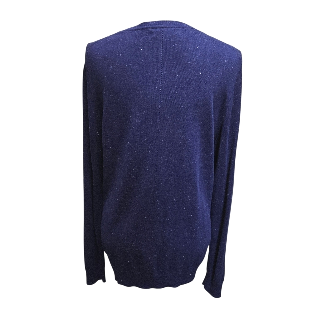 Nicole Miller Deep Blue Button-Up Navy Cardigan Metallic Thread Accent - Picture 5 of 15